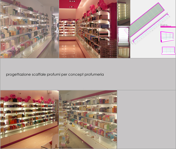 progettazione scaffale profumi per concept profumeria